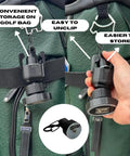 V2.5 Magnetic Golf Cart Phone Mount with 110Lb Magnet on golf bag for convenient storage and easy unclipping.