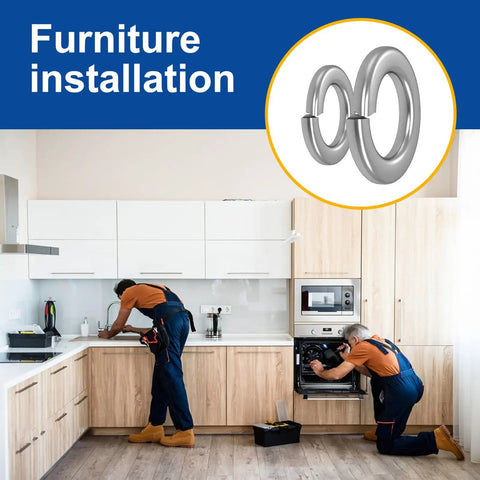 Workers using 100 Pcs Stainless Steel Spring Lock Washers Size Eight By Thirty Two in kitchen furniture installation