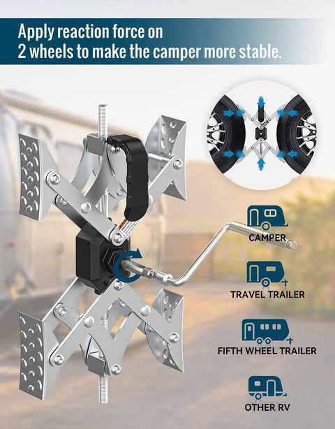 X Shaped RV Wheel Chocks 2 Pack For Trailers And Trucks With Anti Rust Coating Drill Adjustable Option Universal Fit