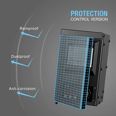 Low Voltage Transformer 300 Watt With Timer And Photo Eye Sensor For Outdoor Lighting Durable Weather Shield Metal Transformer From 120V AC To 12V AC Simple Landscape Lighting Control And Easy Setup, featuring protective shield illustration.