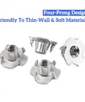 34 Pcs M10x1.5 T Nuts 304 Stainless Steel Four Prong DIN1624 Standard For Climbing Wall Woodworking And Furniture DIY Projects