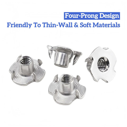 34 Pcs M10x1.5 T Nuts 304 Stainless Steel Four Prong DIN1624 Standard For Climbing Wall Woodworking And Furniture DIY Projects