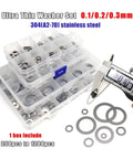 Ultra Thin Flat Washer Set Kit With 1200 Pcs 0.1 0.2 0.3mm Stainless Steel M3 To M20 Gasket Shims For Automotive And Home DIY Repairs, Versatile Fastener Washers, 304 Grade. stainless steel washers in organizer box, 0.1/0.2/0.3mm
