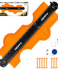 Connectable Contour Gauge With Lock 10 Plus 5 Inch Extended Profile Duplicator Tool, orange ABS body, on white background