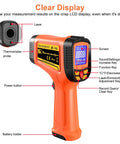 Infrared Temp Gun With 50 to 1 Distance Ratio Measures Minus 58F To 2732F Laser Temperature Tool With MAX MIN AVG Readouts And Alarm