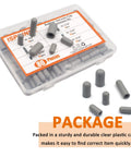80 Piece Rubber Vacuum Cap Set for cars and machinery with gray caps in clear plastic case detailing sizes 3/16 to 3/8 inch.