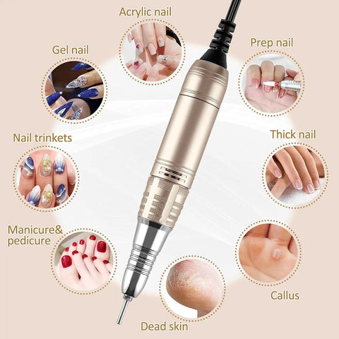 TopShelf Electric Nail Drill Machine With Touch Screen And Lcd Display For Acrylic And Gel Sanding Smooth Ride For Salon Or Home Manicure Sessions Compact Build In Pink with handpieces and nail designs.