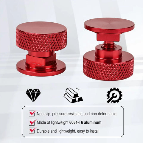 Pipeliner Style Welding Hood Fasteners Headgear Replacement Screws Aluminum Red Anodized Knurled Pair Built Tough For Durable Helmet Hardware Upgrade Kit displayed on a white background