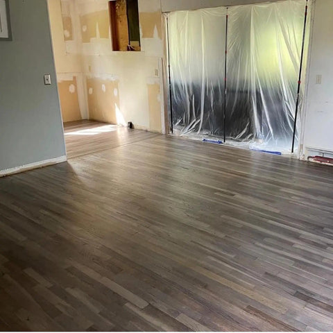 Straight Up Barnwood Aging Wood Wash Hella Eco Friendly For High Tannin Species Creates A Silver Gray Grain Look on newly finished timber flooring.