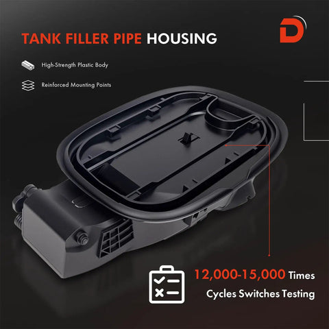 Chevy Silverado 1500 Fuel Tank Filler Pipe Housing With Gas Cap Fuel Door Pocket Assembly With Spring Hinge Replacement For 2019 To 2025 Short Bed 5 Foot 8 Inch Gas Models Only close-up view