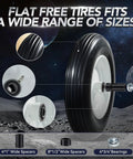 Flat Free Wheelbarrow Tires 14.5 Inch No Flats With 3 Inch Centered Hub And 5/8 Inch Bearings Universal Fit components displayed