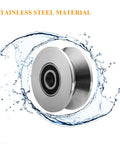 Front view of a stainless steel 3in V-groove gate wheel with bearing