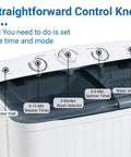 Control knobs of the Compact Portable Twin Tub Washer Thirty Two Pounds Semi Auto Model showing wash timer and water inlet.