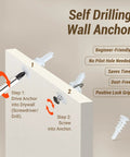 Heavy Duty Drywall Anchors Kit With Self Drilling Screws 80Lb Load Capacity step-by-step installation illustration