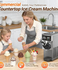 Heavy Lifter Commercial Ice Cream Maker With 450W Compressor And No Sweat Self Cleaning Air Cooled Setup Hustle Ready Frozen Dessert Machine For Busy Cafes in a kitchen with ice cream cones.