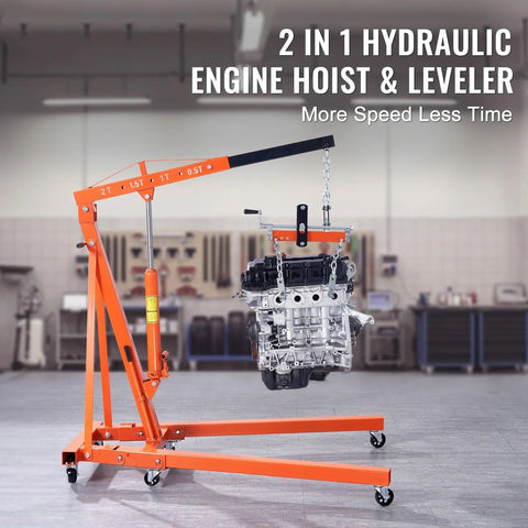 Professional Grade Grind Ready Hydraulic Engine Hoist With Easy Push Lever Two Ton Folding Crane And Quick Snap Leveler for lifting engine