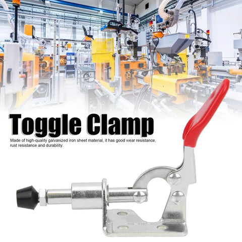 Four Pack Heavy Duty Push Pull Toggle Clamps With Beefy Hold And 99 Pound Load Rating 190 Degree Angled Handle for easy woodworking.