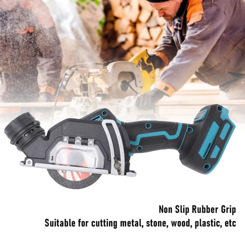 Hotshot Mini Circular Saw Delivers Savage 19000 RPM Rotation For Spark Free Precision Cutting Across Metal Stone And Wood With Detachable Dust Guard To Keep Job Site Crisp Clean, showing non-slip grip and blade.