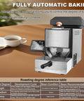 Image of Top Shelf Home Coffee Bean Roaster Using Direct Fire Heat Smart Independent Cooler Precision Drum And Three Blade Mixer For Killer Fresh Light Or Dark Roasts Any Day with control panel and coffee cup.