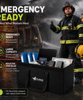 Firefighter standing next to Stash Ready Large Fireproof Document Bag 24 By 12 By 12 Inches Waterproof Safe For Cash Valuables And Passport