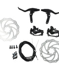 Trail Ready Mountain Bike Mechanical Disc Brake Kit With Hella Reliable Wire Control And Rock Solid Alloy Calipers For Front And Rear Riding Includes Two 160 Millimeter Rotors Durable Cycling Essentials black and silver components.