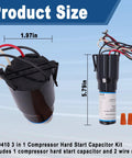 3 In 1 Compressor Hard Start Kit For Refrigerators And Freezers One Quarter To One Third HP 115V shown with dimensions