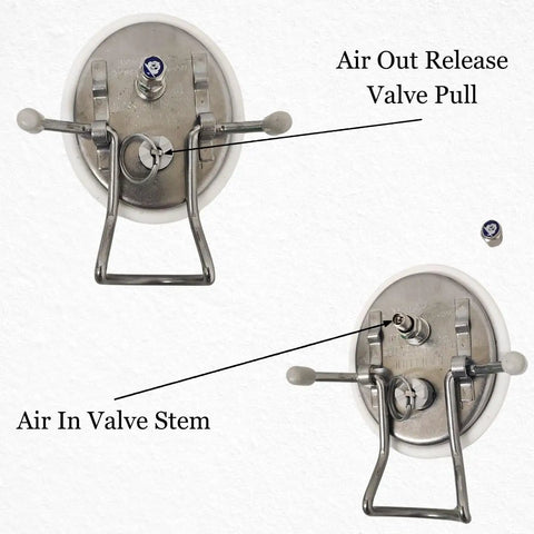 Closeup of valve release and air in stem on a 5 Gallon Stainless Steel Sprayer Tank With Pressurized System For Auto Tint And PPF Installation.