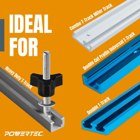 10 Piece T Track Knob Kit With 1/4-20 Hex Bolts And Washers For Woodworking Jigs And Fixtures in T-Tracks with various profiles.