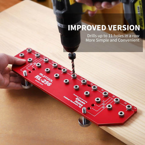 Shelf Pin Jig For Quick And Precise Shelf Installation, Drills 11 Holes In One Pass With All Metal Construction on wooden board