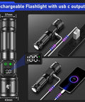 Beast Mode 10000 Lumen LED Flashlight With Digital Power Display, Zoomable Focus shown charging with USB-C output
