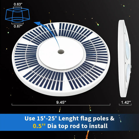 Top and side view of Solar Flag Pole Light With 136 LEDs Dusk To Dawn Auto On Off Sensor Two Brightness Settings Weatherproof Outdoor Lighting
