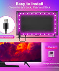 RGB TV Backlight Strip Lights For 45 To 60 Inch TVs, 13.1ft Long, showing USB powered LED strip lighting behind TV.