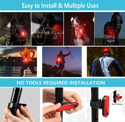 Grab And Go All In One Bike Repair Kit With Mini Pump Under Seat Bag And Tail Light showing uses for various outdoor activities.