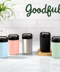 Heavy Duty Double Wall Vacuum Sealed Stainless Steel Food Jar With Rugged Carry Handle Lid Keeps Your Lunch Sizzling Hot All Day Leakproof Grab And Go Sixteen Oz Sky Blue in various colors.