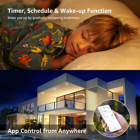 Child sleeping under soft light, smart home lit with GU10 Smart RGB LED Bulbs Pack of 4 No Hub Required Dimmable Via App Works with Alexa