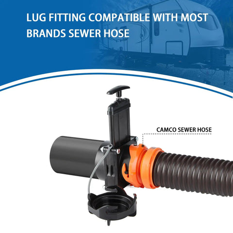 RV Gate Valve 3 Inch Hub To 3 Inch Lug With Cap Glue On 3 Inch PVC Sewer Pipe Black UV Resistant Plastic 1 Pack installed with Camco sewer hose