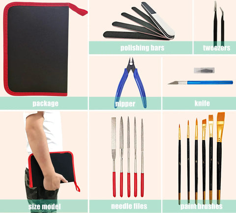 20 In 1 Hobby Tools Kit For Adults With Nippers Tweezers Needle Files Polishing Bars Blades Knife All In One Model Making Set