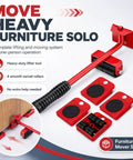 One Person Move Kit With Heavy Duty Appliance Lifter And Wheeled Furniture Sliders in red, showing lifter and four swivel rollers