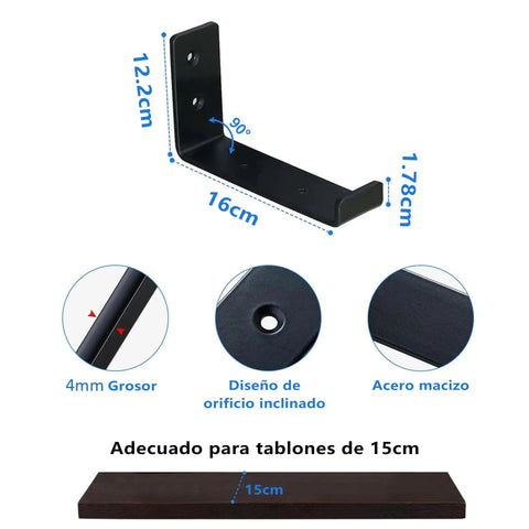 Diagram of Beefy 6 Inch J Shelf Brackets Four Pack Heavy Duty Shelf Supports Cold Rolled Steel With Stainless Screws For 6 Inch Shelves.