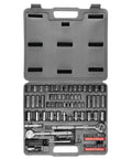 SAE And Metric 100 Piece Socket Set With One Quarter Inch Drive Three Eighths Inch Drive And One Half Inch Drive Plus Bit Set Ratchets