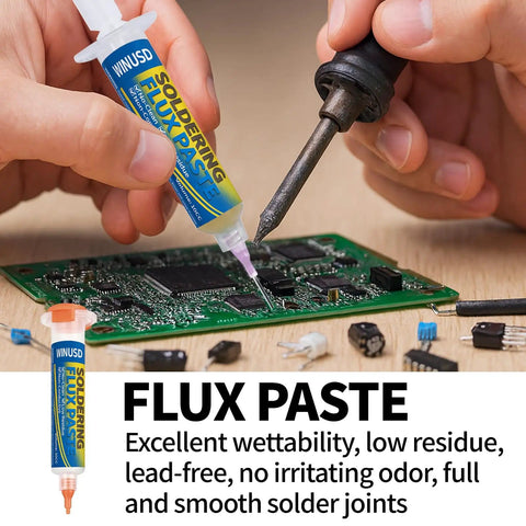 No Clean Rosin Soldering Flux Paste Pro Grade for Electronics Precision Soldering, 2 Pack Handy Syringe 10cc Each, used on PCB