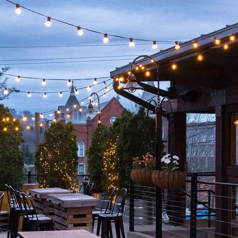 Outdoor String Lights 27 Clear G40 bulbs on 25 foot black wire weatherproof connectable lighting for patio garden balcony deck