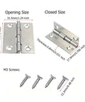 Matte Black Folding Butt Hinges Set Of 12, 1.72 Inch 4 Hole Small Cabinet Hinges With Screws showing dimensions and M3 screws