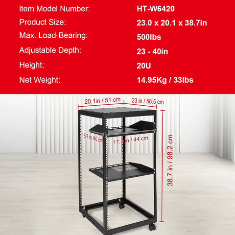 Heavy Duty 20U Server Cabinet With Smooth Rolling Casters And Adjustable Depth Rock Solid Network Equipment Rack For Wall Or Floor AV Gear Setups Built Like A Tank Carbon Steel