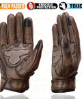 Distressed Brown Leather Gloves With Vibration-Reducing Gel Palm And Knuckle Protectors For Serious Motorcycle Riding, Large