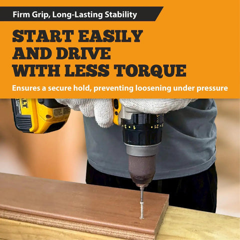 Image of a person driving a Premium Coated Composite Deck Screw Size 10 X 2-3/4 Inch into wood using a drill.