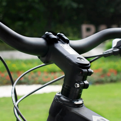 Close-up of 7 Degree Aluminum Bike Stem For 31.8mm Bar Clamp, 1-1/8 Inch Steerer, 60mm Length, CNC Machined 6061-T6 on bicycle