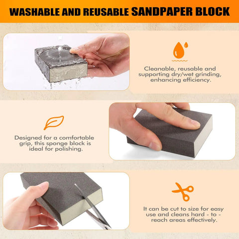 Extra Fine 400 Grit Pro Grade Manual Sanding Sponge Sheet 4 Inch Pack Of Four, wet and dry use, comfortable grip demonstration.