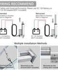 Justech 12V linear actuator with 160LBS rating; wiring diagram showing extended/retracted and brackets included.