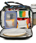 Insulated Lunch Box For Kids And Teens With Skateboard Dope Lightning Bolt Print, open with lunch containers and bottle